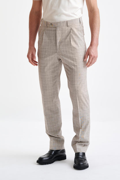 Brown Cream Check Wool & Cotton Farley Trousers Lifestyle - View Six