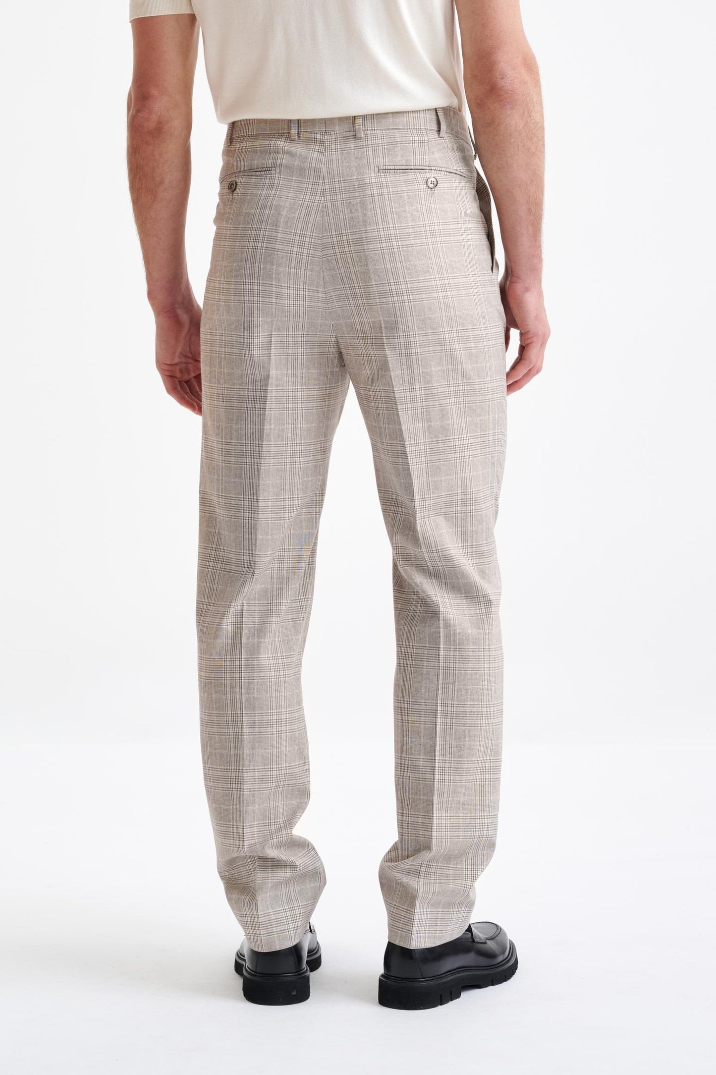 Brown Cream Check Wool & Cotton Farley Trousers Lifestyle