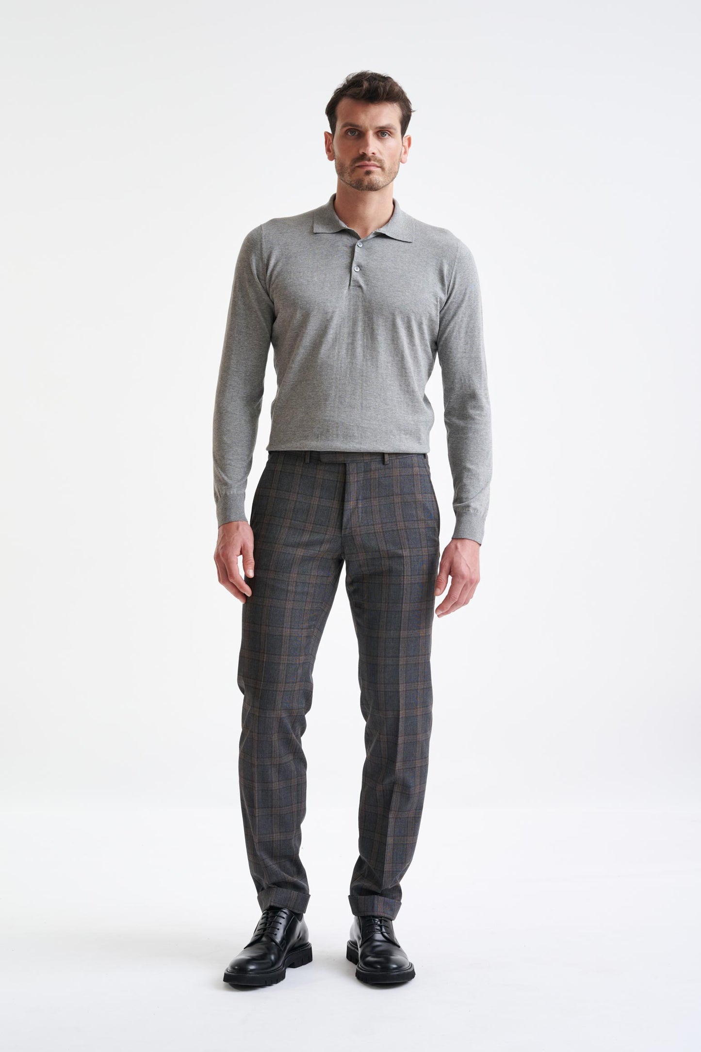 Pantalon Farley en laine à carreaux gris marron Lifestyle