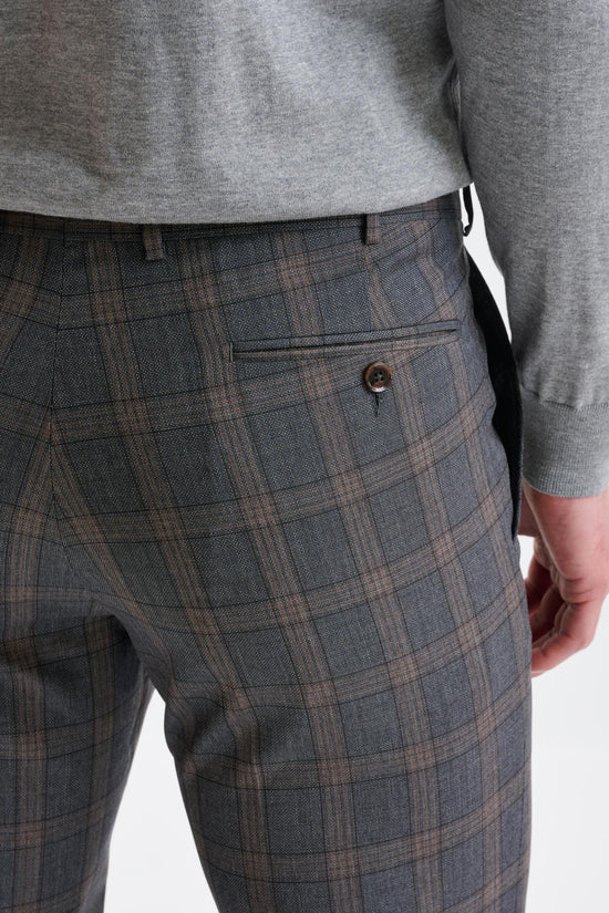 Grey Brown Check Wool Farley Trousers Lifestyle - View Four