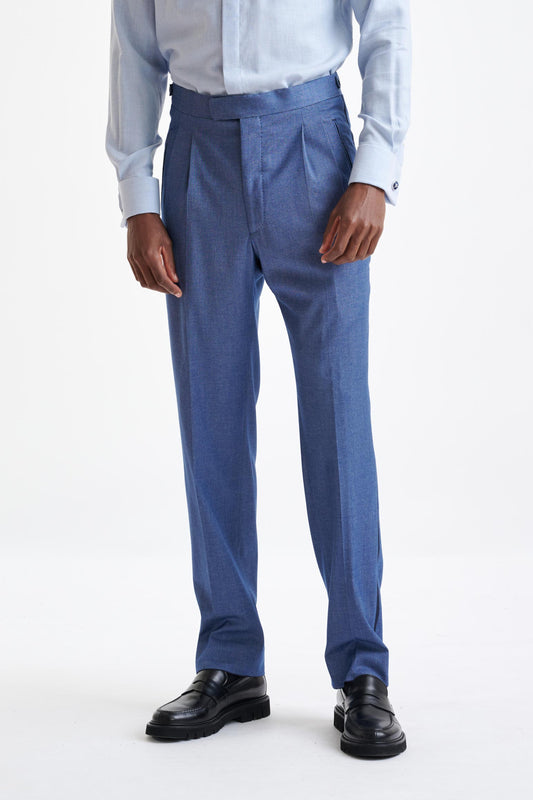 Denim Blue Cashmere & Cotton Farley Trousers Cashmere Denim - View One