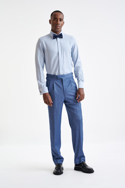 Denim Blue Cashmere & Cotton Farley Trousers Cashmere Denim - View Two