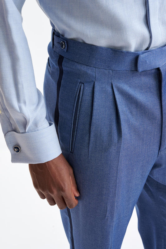 Denim Blue Cashmere & Cotton Farley Trousers Cashmere Denim - View Three