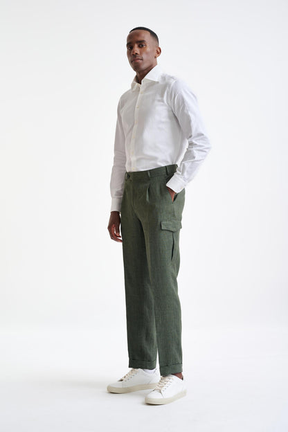 Green Linen Farley Trousers Pure Linen - View Two
