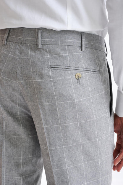 Grey  Check Wool & Cotton Farley Trousers Lifestyle - View Four