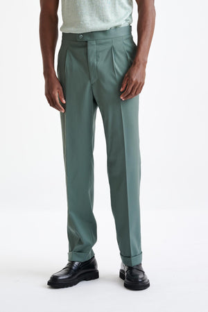 Sage Green Super 100's Wool Farley Trousers New Deluxe - View One