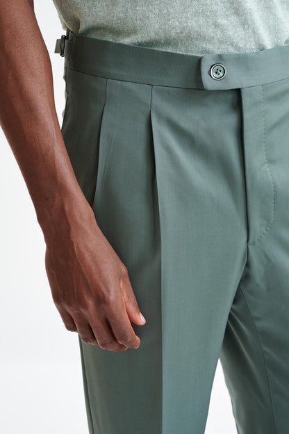 Sage Green Super 100's Wool Farley Trousers New Deluxe - View Three