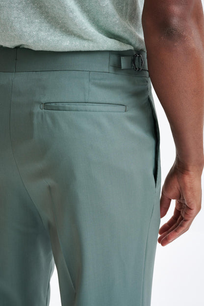 Sage Green Super 100's Wool Farley Trousers New Deluxe - View Four
