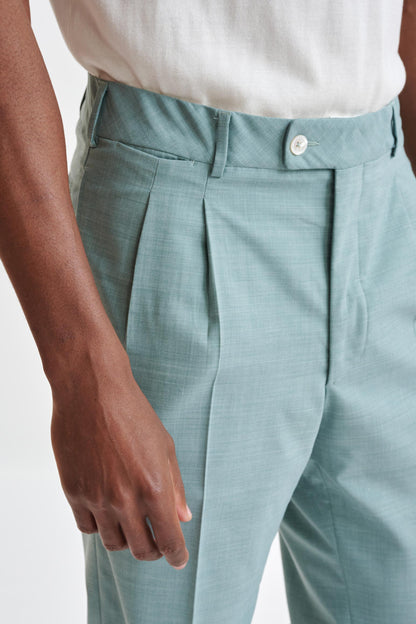 Sage Green Wool Farley Trousers Dynamic - View Three