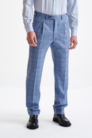 Mid Blue Wool Farley Trousers Lifestyle - View One