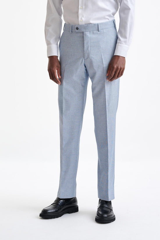 Light Blue Wool & Cotton Farley Trousers Lifestyle - View Two