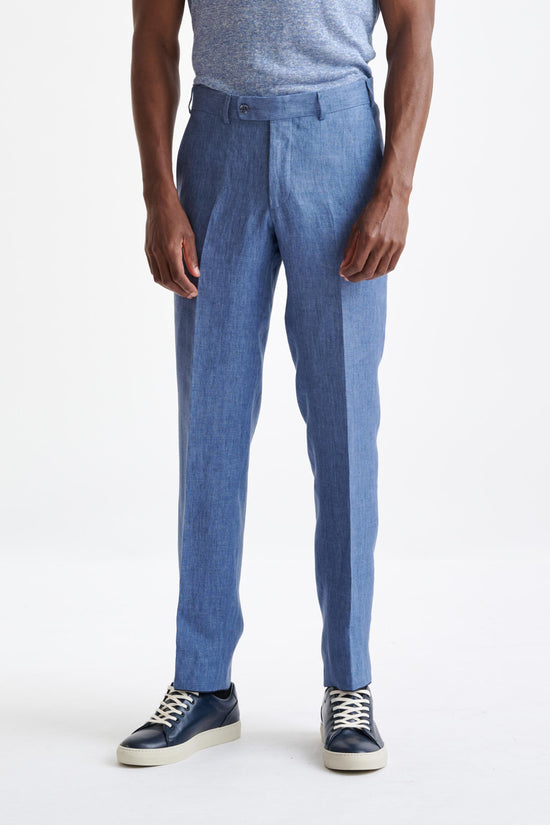 Mid Blue Linen Farley Trousers Pure Linen - View One