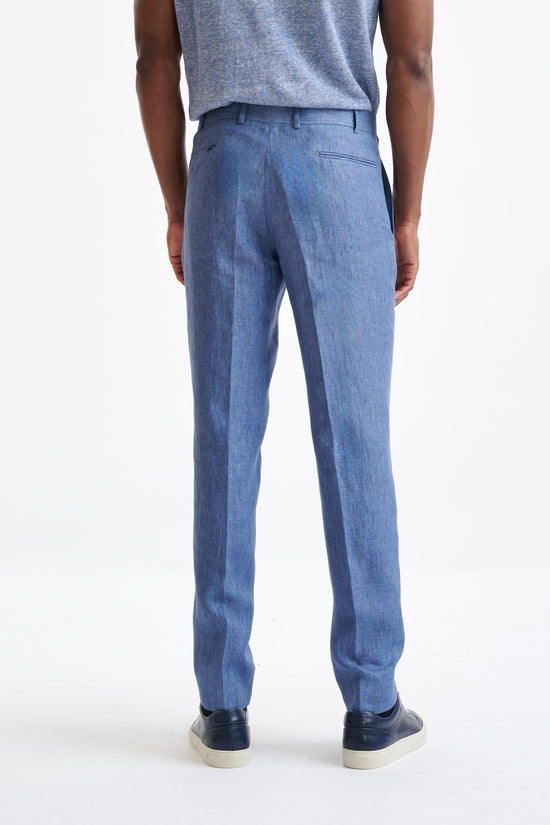 Mid Blue Linen Farley Trousers Pure Linen - View Five