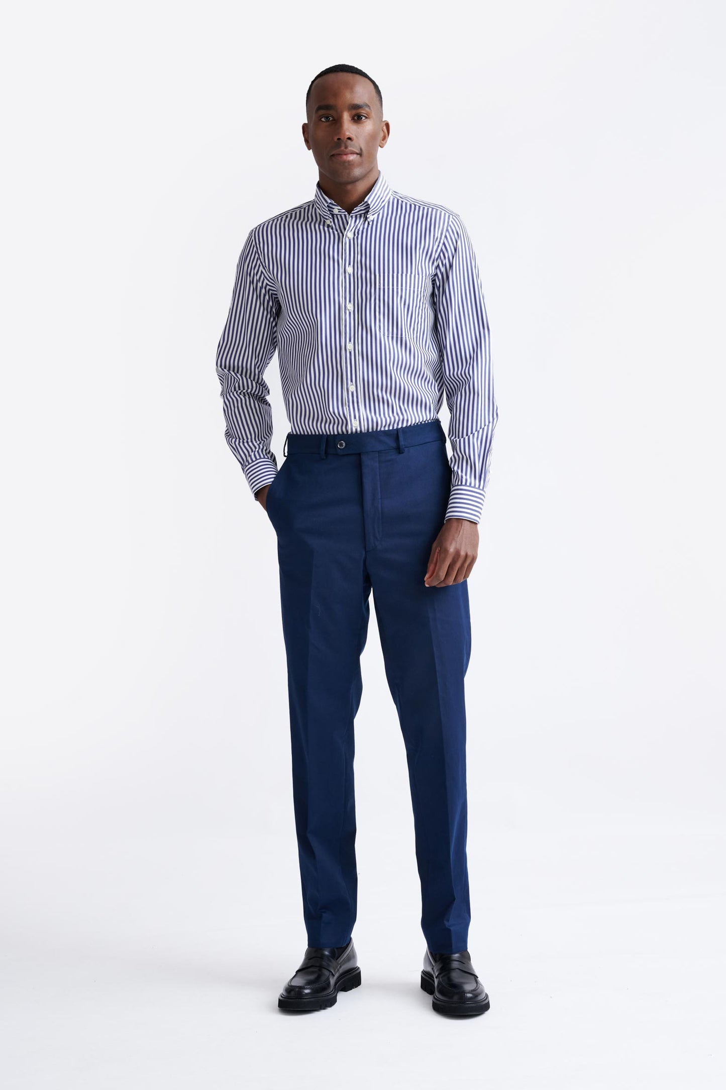 Navy Blue Super 100's Merino Wool Farley Trousers The Royal