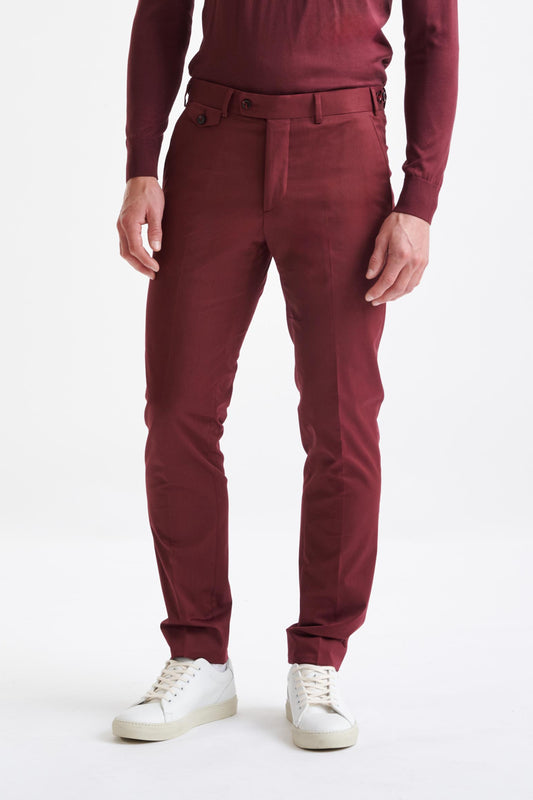 Burgundy Cotton Gibbet Trousers Cashmere Cotton - View One