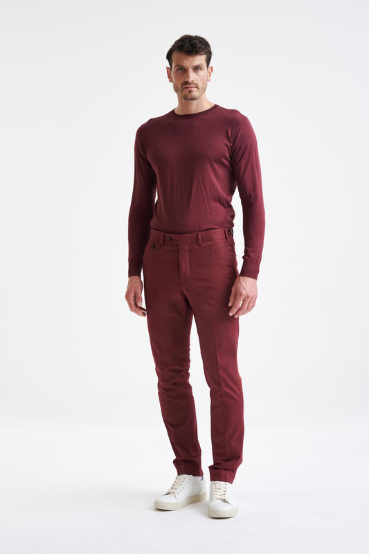 Burgundy Cotton Gibbet Trousers Cashmere Cotton - View Two