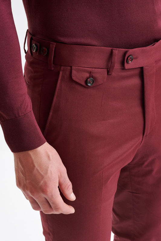 Burgundy Cotton Gibbet Trousers Cashmere Cotton - View Three