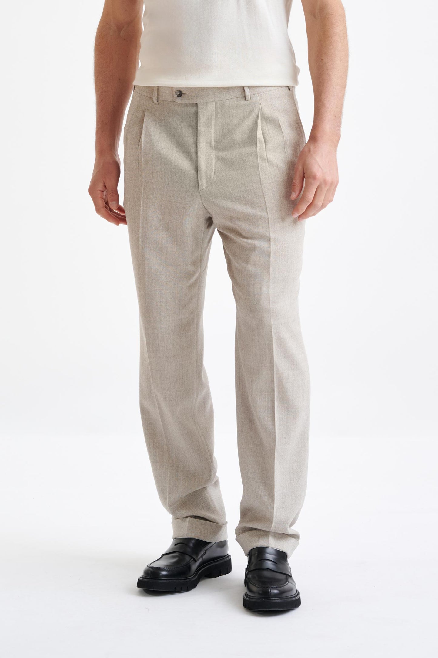 Beige Wool Farley Trousers Lifestyle