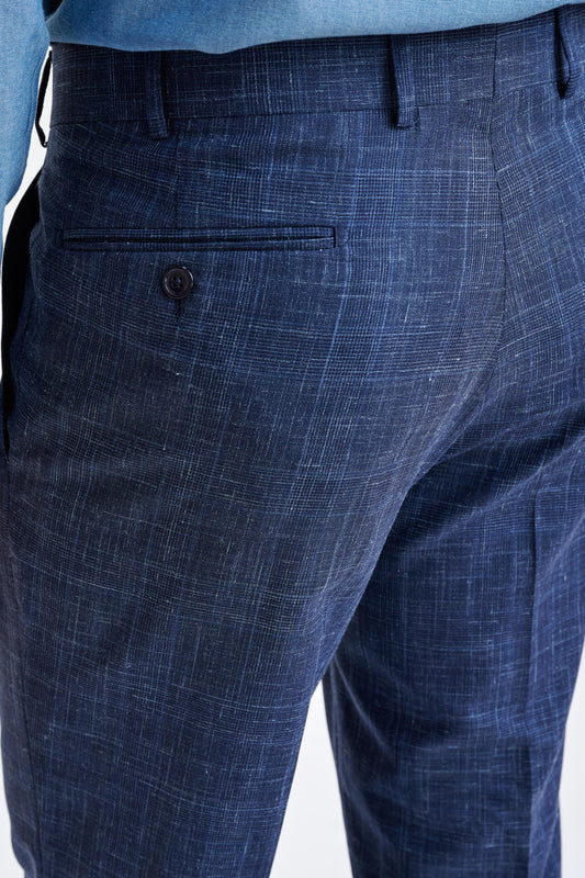 Dark Blue Wool & Linen Farley Trousers Lifestyle