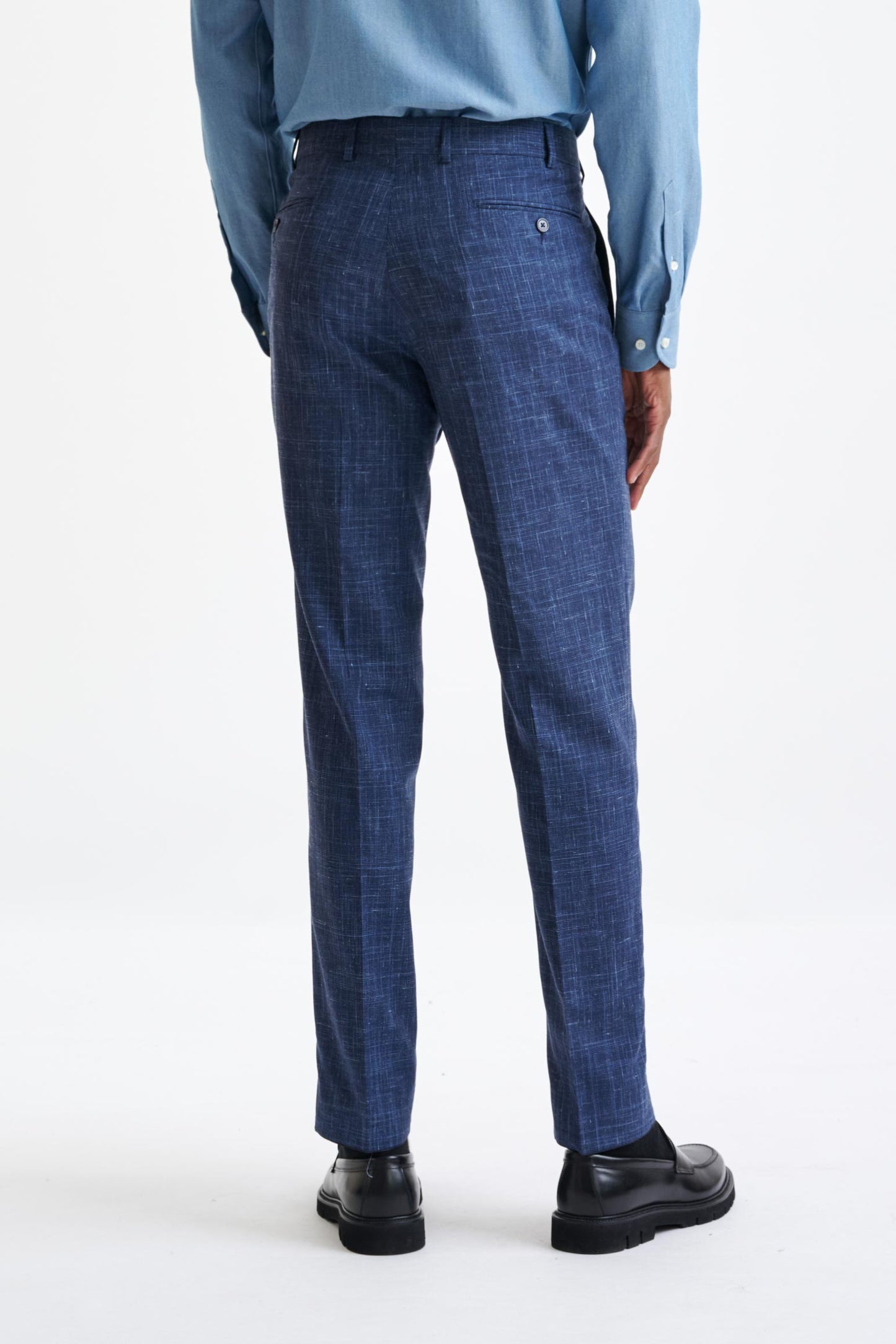 Dark Blue Wool & Linen Farley Trousers Lifestyle