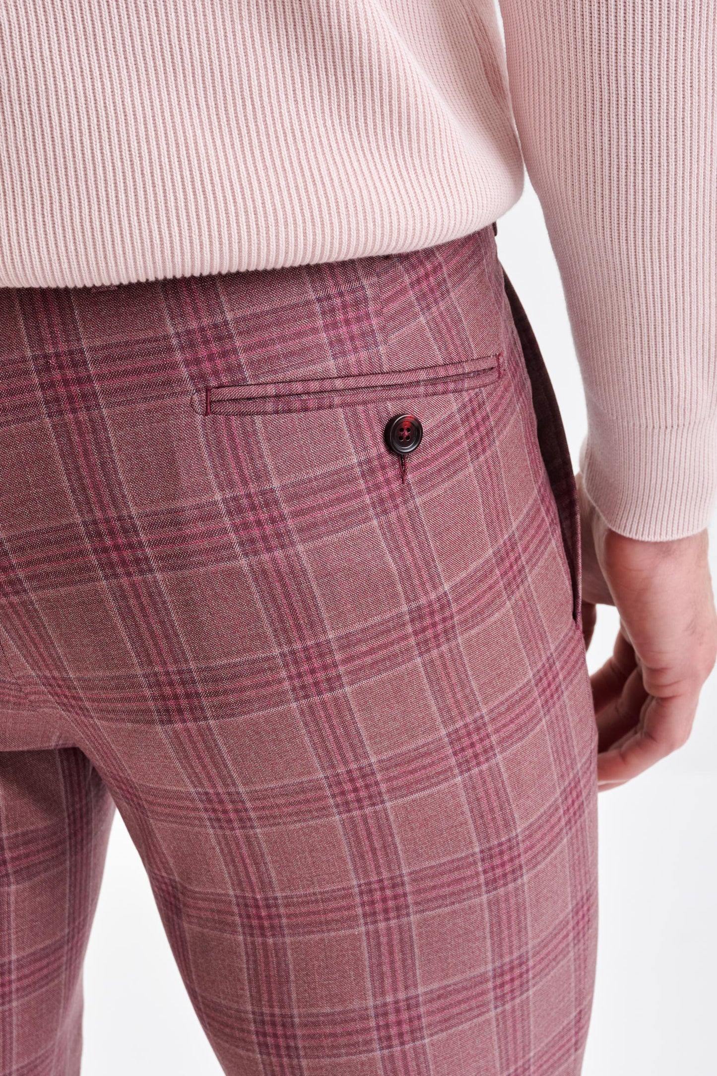 Check Pink Burgundy Super 130's Wool  Farley Trousers Mosaic