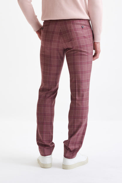 Check Pink Burgundy Super 130's Wool  Farley Trousers Mosaic - View Six