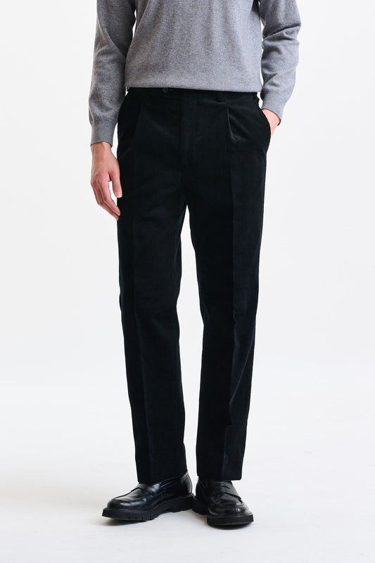 Black 100% Wool Farley Trousers Corduroy - Image 1