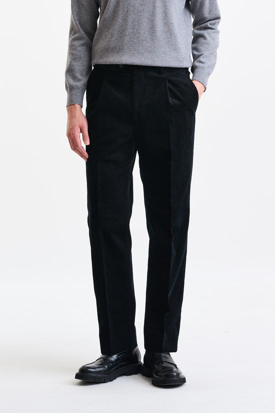 Black 100% Wool Farley Trousers Corduroy - Image 1