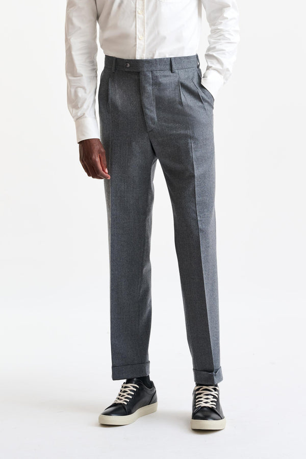 Light Grey 100% Wool Farley Trousers Flannel & Saxony