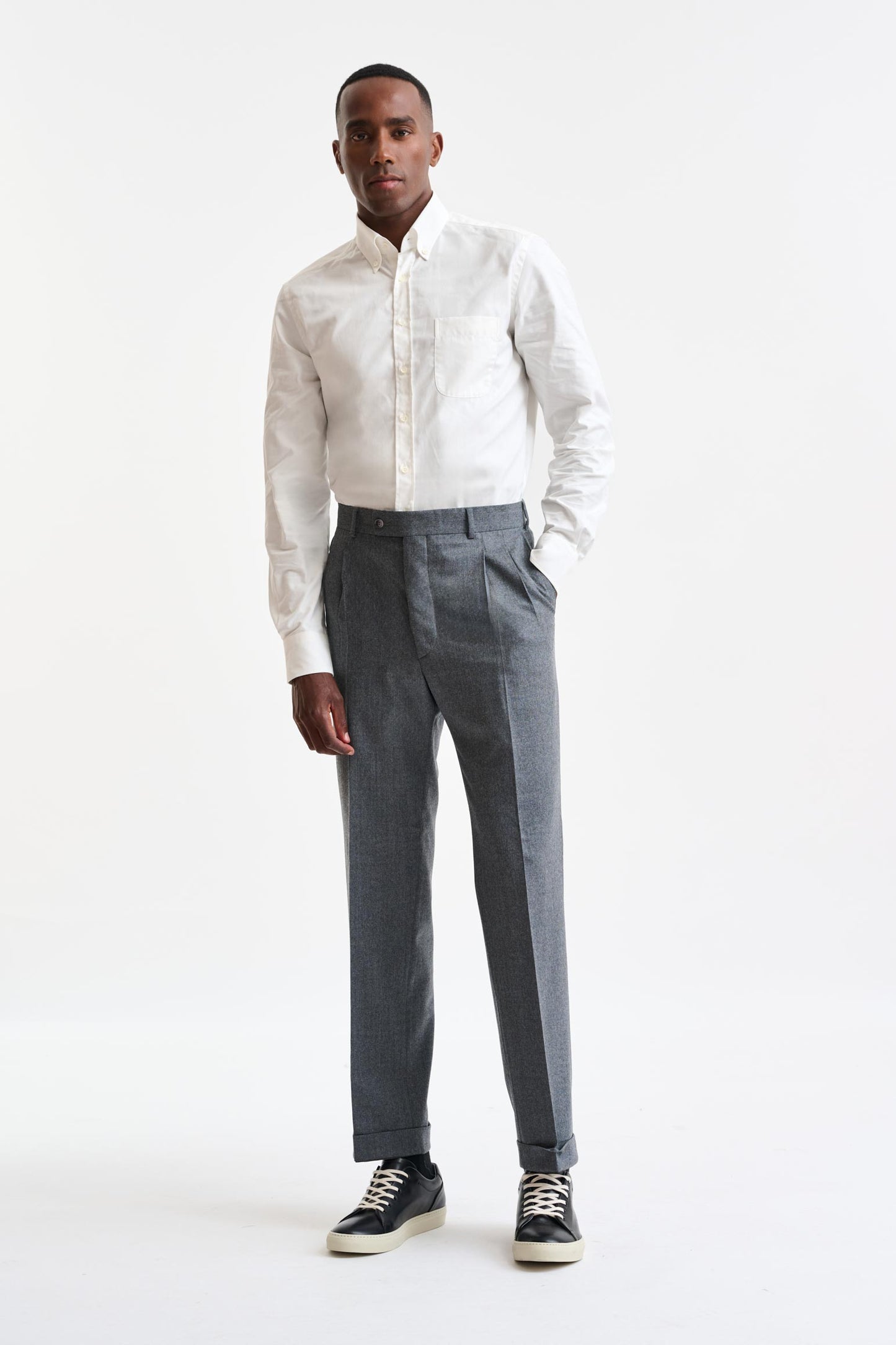 Light Grey 100% Wool Farley Trousers Flannel & Saxony - Image 2