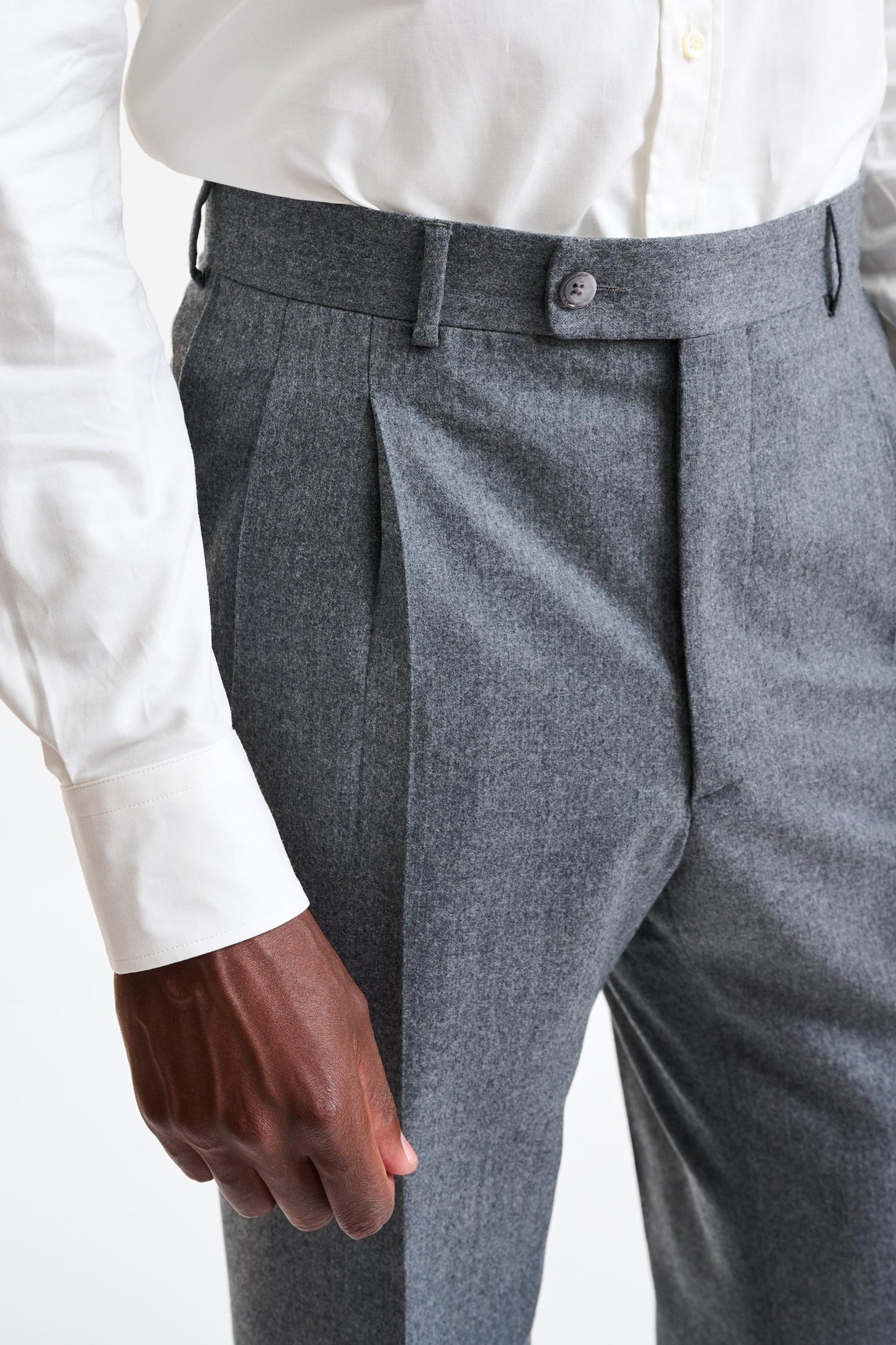 Light Grey 100% Wool Farley Trousers Flannel & Saxony - Image 3