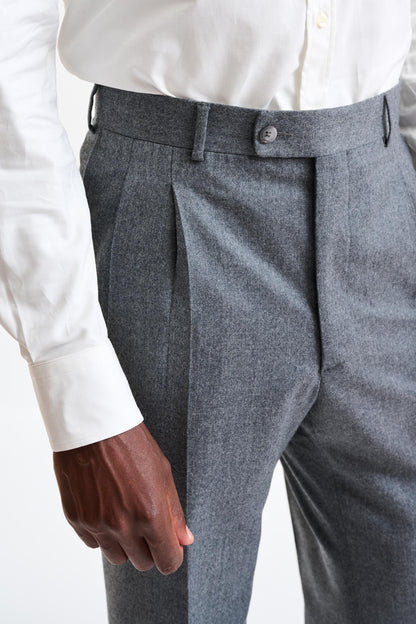 Light Grey 100% Wool Farley Trousers Flannel & Saxony - Image 3