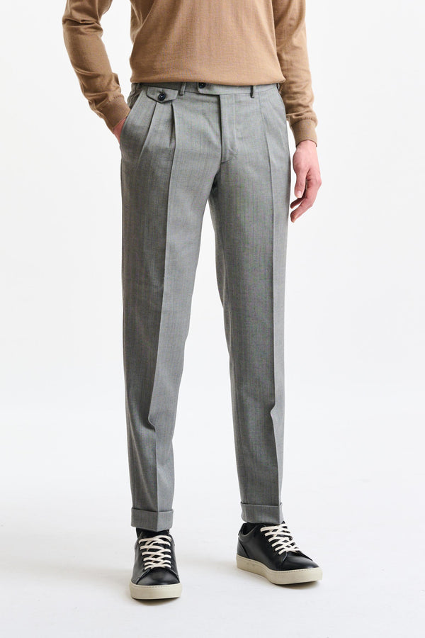 Grey Stripped Wool Farley Trousers Galaxy