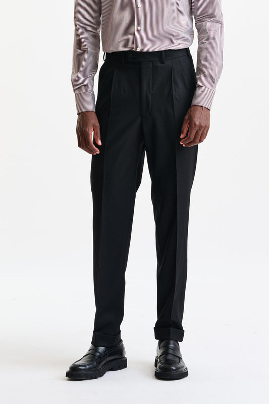 Black 100% Wool Farley Trousers Flannel & Saxony - Image 1
