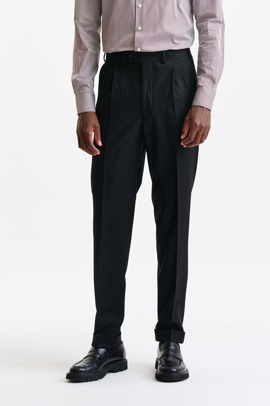 Black 100% Wool Farley Trousers Flannel & Saxony - Image 1