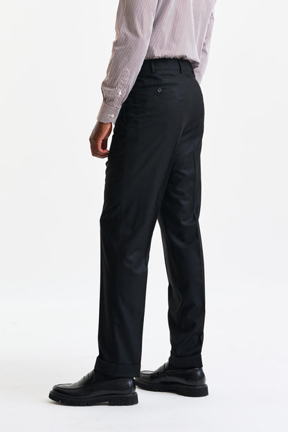 Black 100% Wool Farley Trousers Flannel & Saxony - Image 4