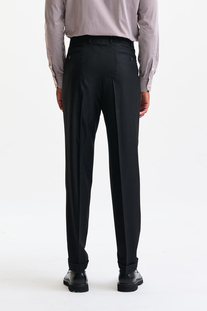 Black 100% Wool Farley Trousers Flannel & Saxony - Image 6
