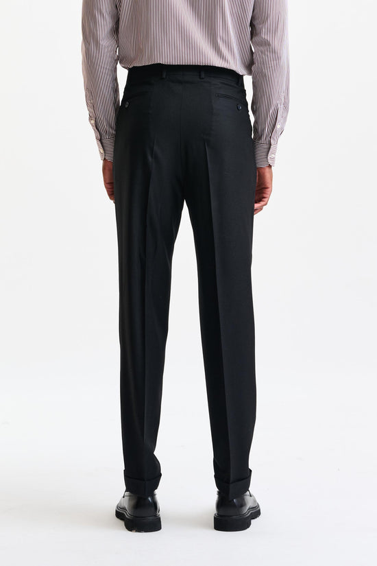 Black 100% Wool Farley Trousers Flannel & Saxony - Image 6