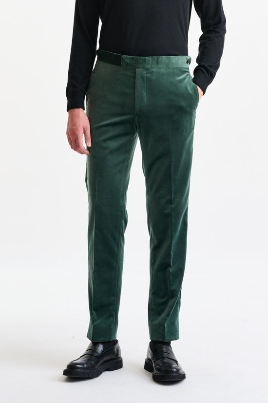 Green 100% Cotton Farley Trousers Fine Velvet - Image 1