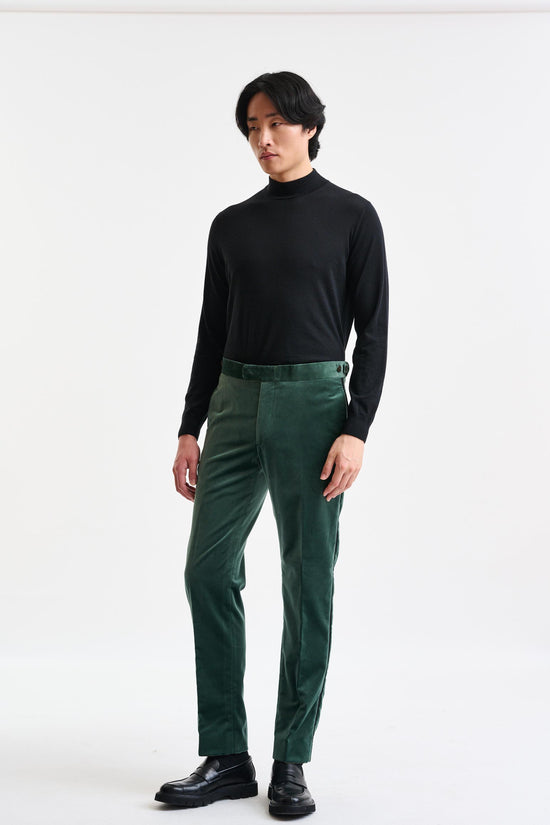 Green 100% Cotton Farley Trousers Fine Velvet - Image 2