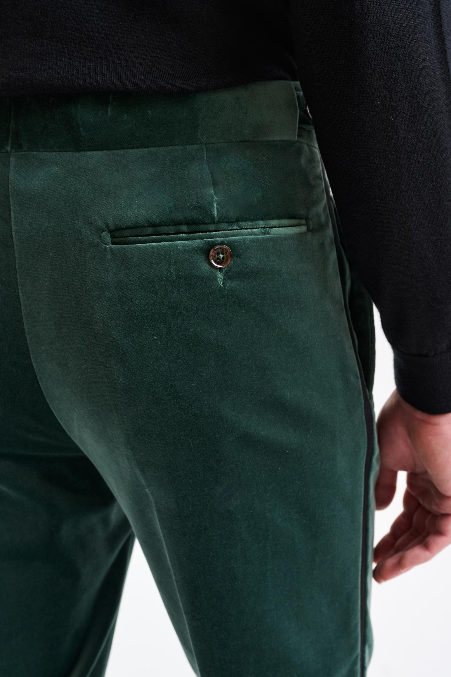 Green 100% Cotton Farley Trousers Fine Velvet - Image 5