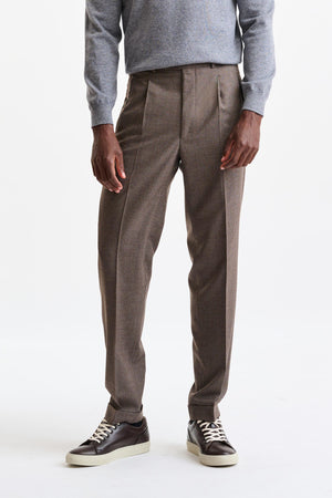 Check Brown 100% Wool Farley Trousers Freestyle - Image 1