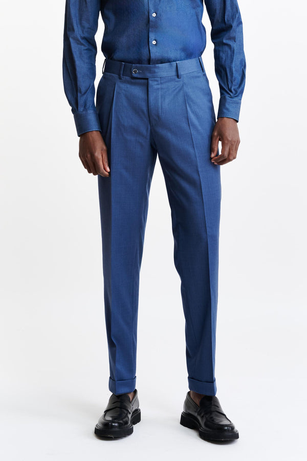 Medium Blue Wool Super 100's Farley Trousers New Deluxe