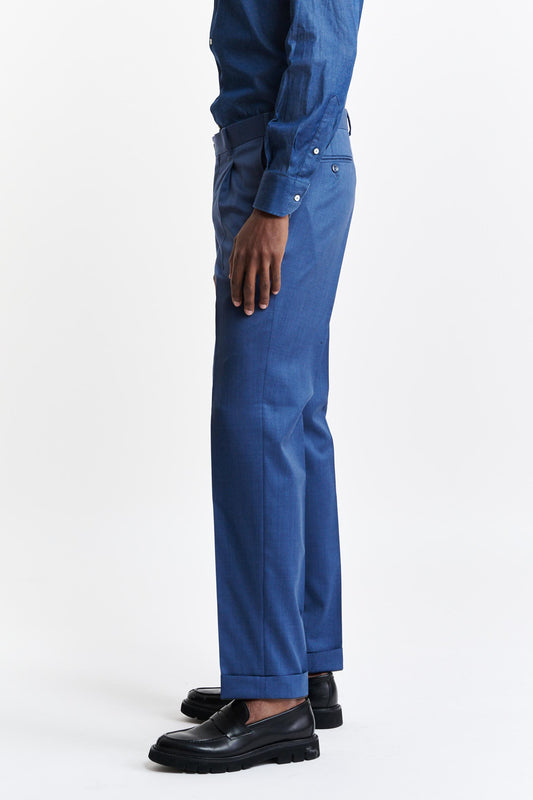 Medium Blue Wool Super 100's Farley Trousers New Deluxe Image 3