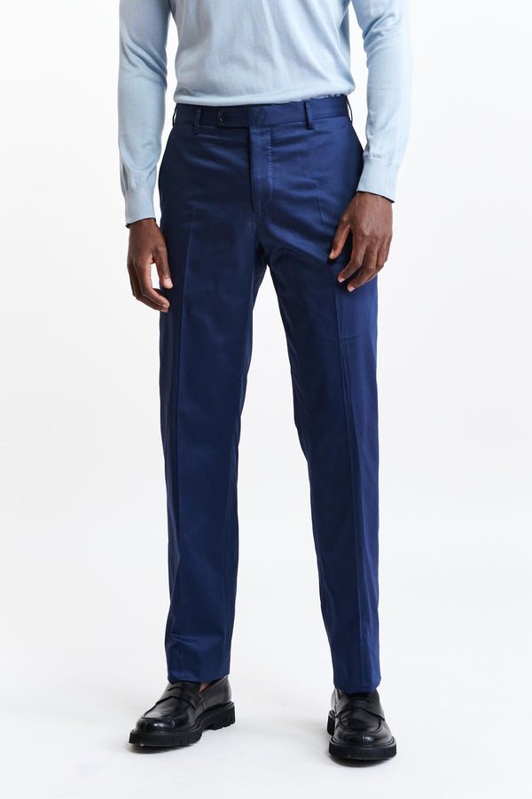 Dark Blue 100% Cotton Xander Trousers Cashmere Cotton