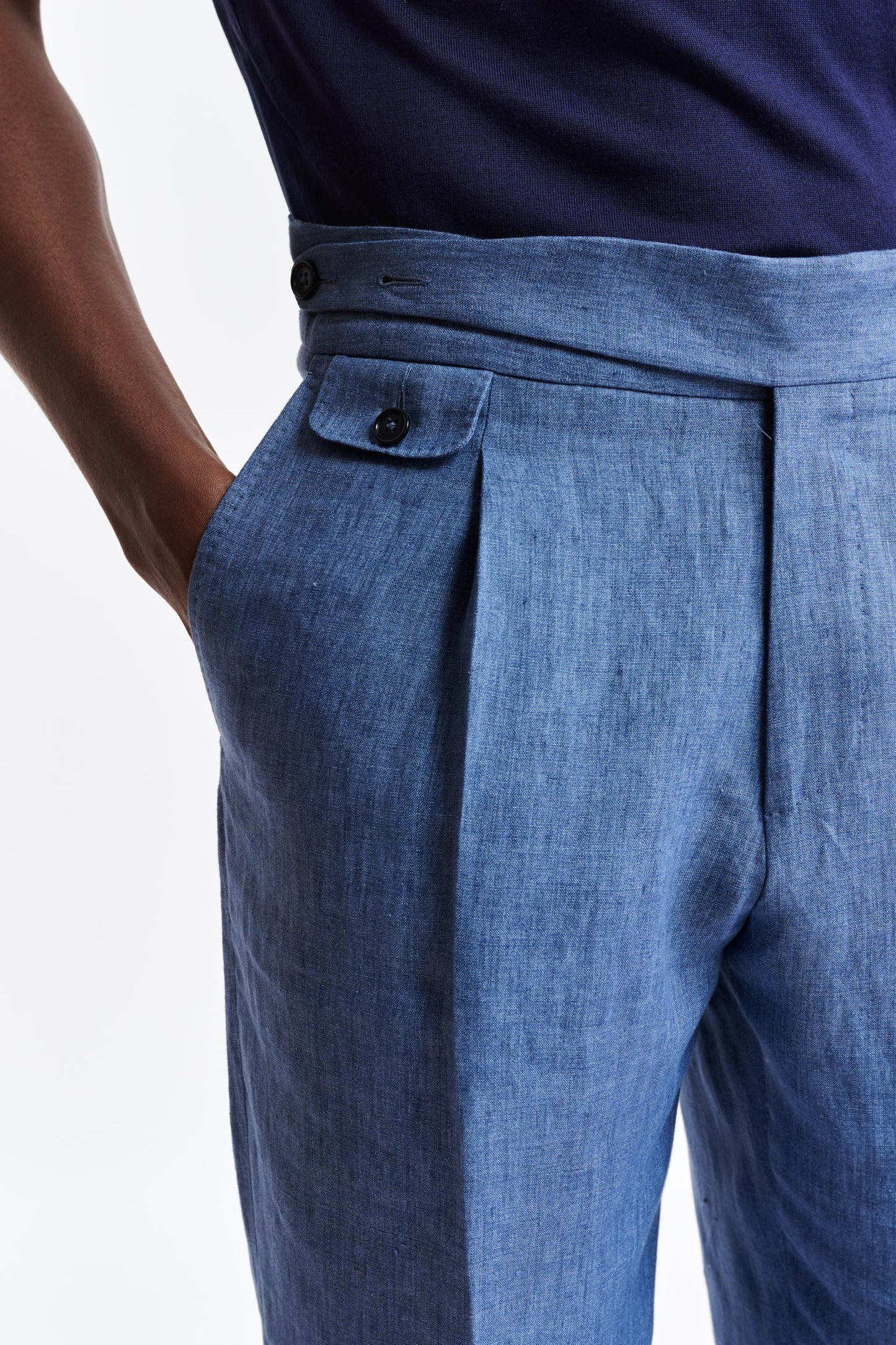 Middelblauwe 100% Linnen Zeals-Broek Pure Linen