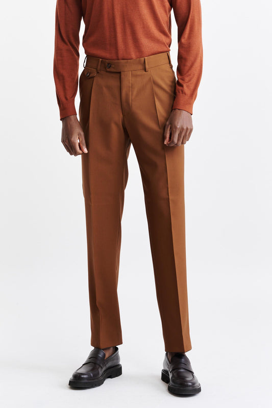 Medium Brown 100% Wool Super 100's Farley Trousers New Deluxe Image 1