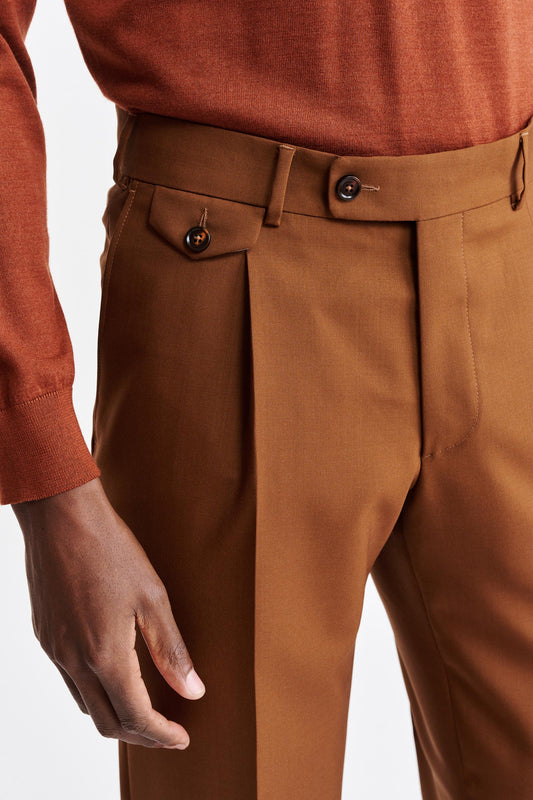 Medium Brown 100% Wool Super 100's Farley Trousers New Deluxe Image 3