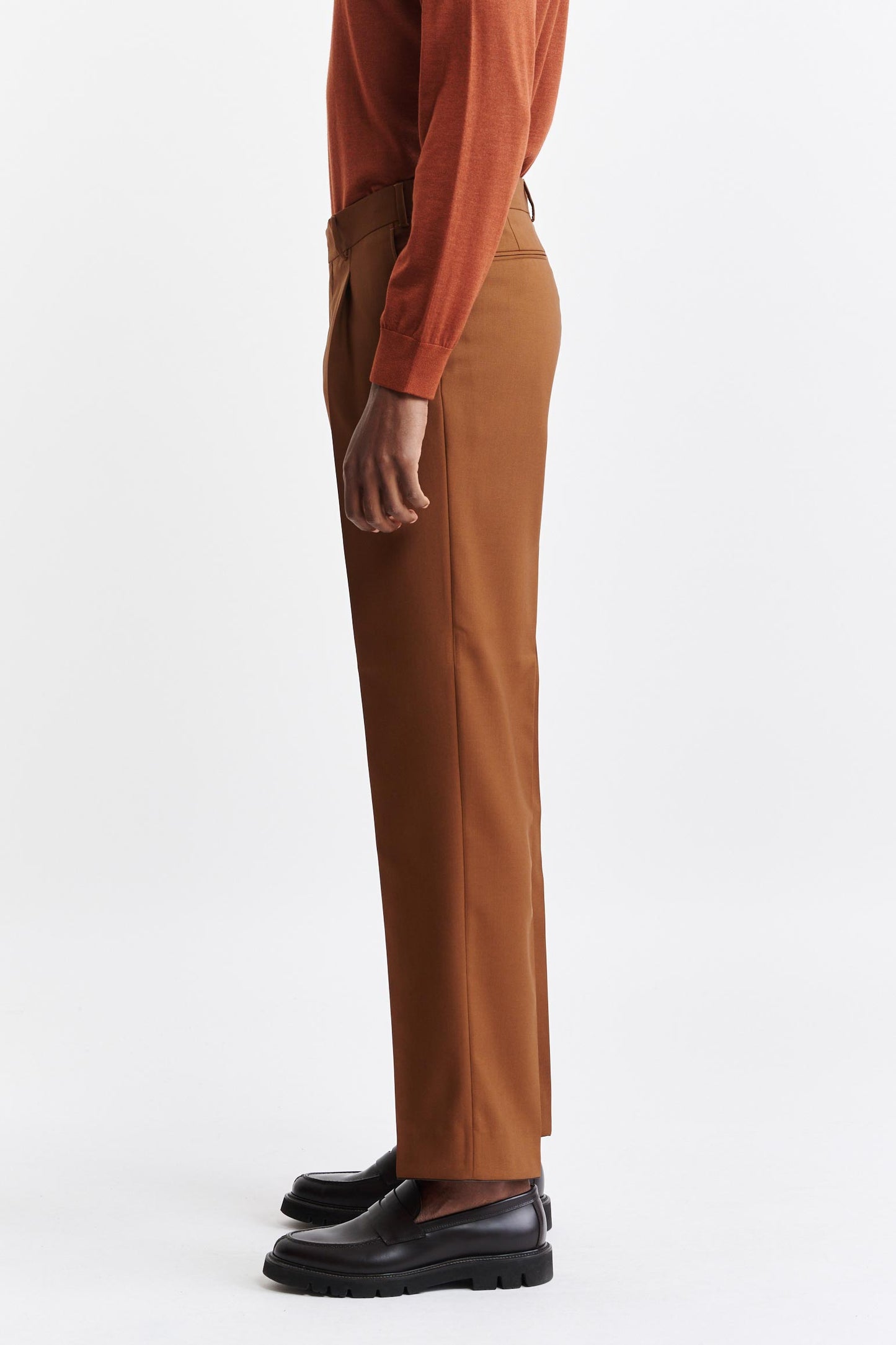 Mittelbraune Hose aus 100% Wolle Super 100's Farley New Deluxe