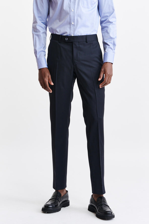 Donkerblauwe 100% Wollen Super 100's Farley-broek New Deluxe